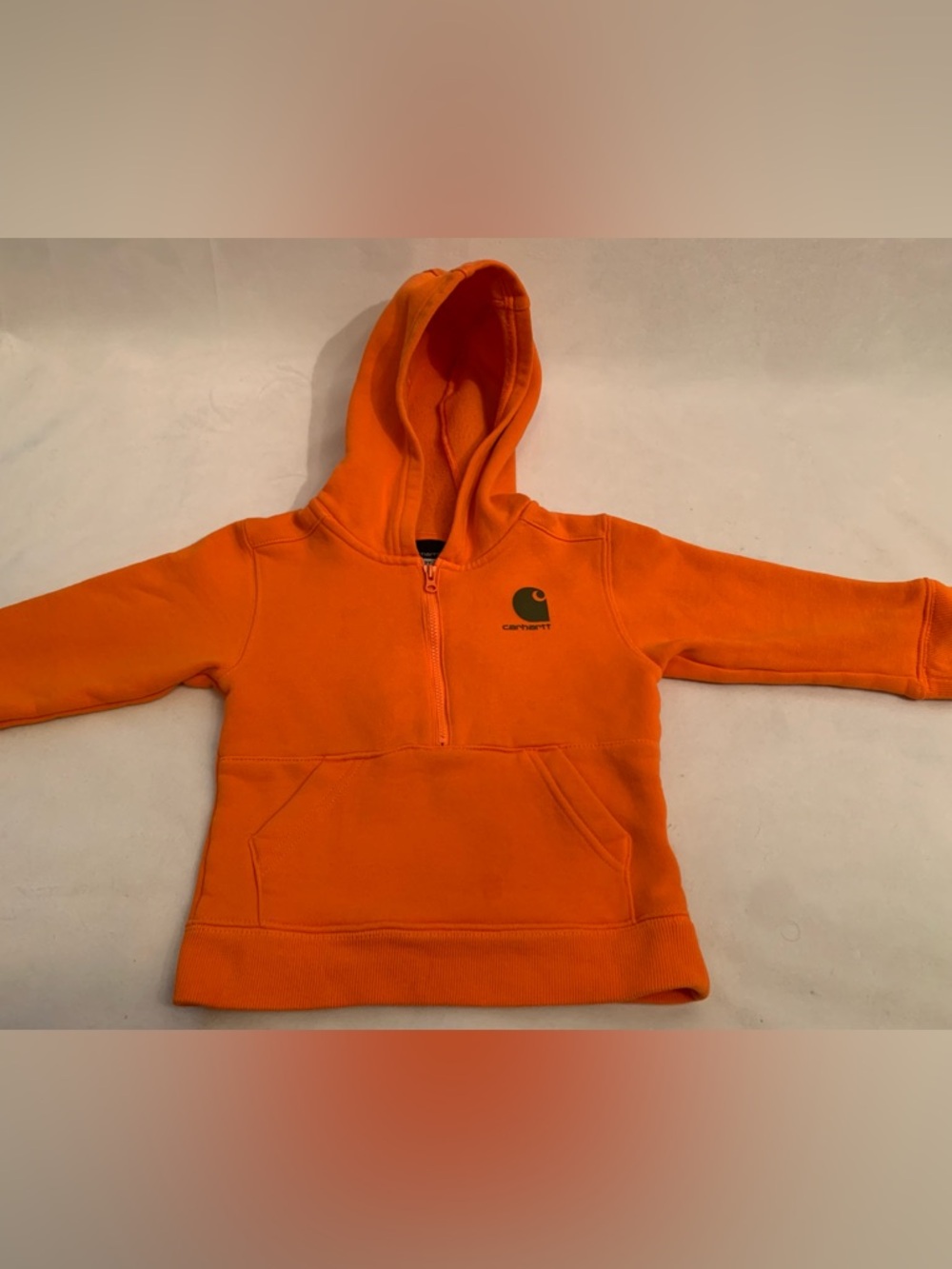 Carhartt Hoodie Toddler Size 2T Orange 1/2 Zip Cotton Hooded Sweatshirt  C LOGO
